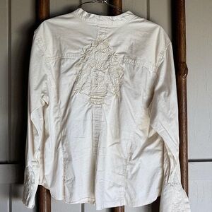 Cowgirl Style Embroidered Cream Long Sleeve Blouse